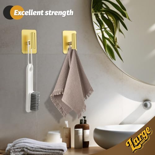 Heavy Duty Adhesive Hooks - 26lb Max, Sticky Wall Hooks Waterproof Stainless Steel for Hanging Towel, Coat, Robe, Towel Hooks Stick on Bathroom, Kitchen, Shower, Door (Gold, 2 Pack) - Image 4
