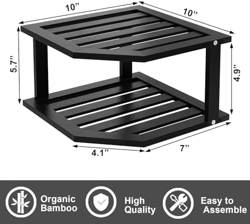 VERTORGAN 2 Tier Bamboo Dish Drying Rack,Corner Shelf 2 Pack(Black) - Image 3