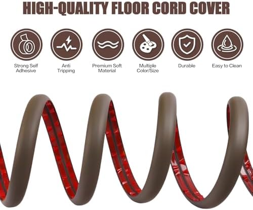 Floor Cord Cover Cable Cavity Self Adhesive Cord Hider Floor 10FT Floor Cable Management Power Cord Protector Floor Electric Cord Covers for Offices, Gym, Exhibitions (CoffeeBrown, 1.18" x 20') - Image 3