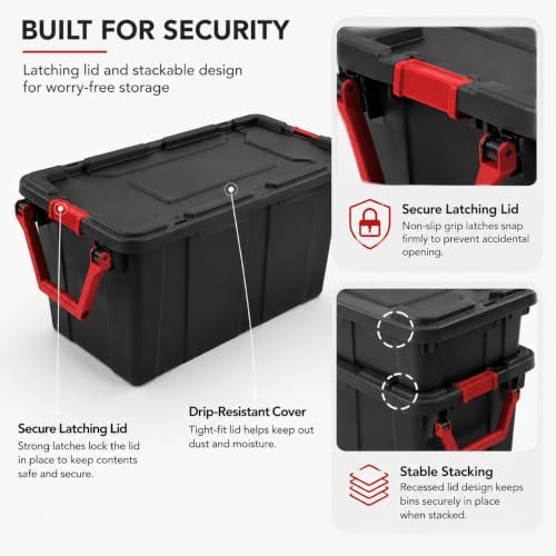40 Gal Wheeled Storage Bin with Latching Lid 2-Pack,Black - Image 5
