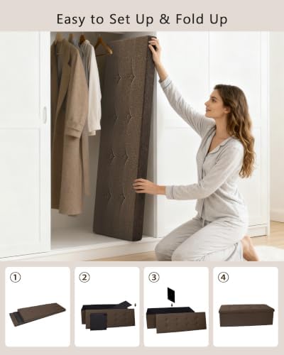 GLAXYFUR 43 Inches Folding Storage Ottoman Bench, Storage Chest, Brown - Image 5