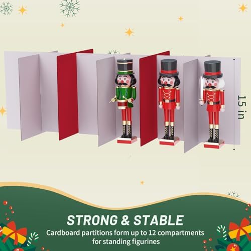 EverMerry Nutcracker and Figurine Collectibles Storage Box， Large Ornament Storage Organizer Stores Up to 12 Holiday Figurines-Carolers, Santa Figure, or Nut Cracker Ornaments (Red/15 Inches) - Image 4