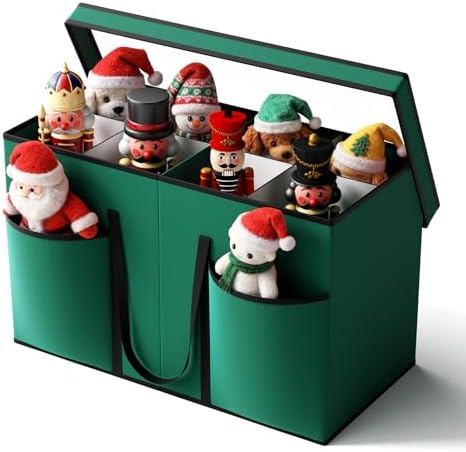 Christmas Figurine Storage Box & Nutcracker Storage Containers with Visible Lid and Dividers, Keeps 8 15"-Figurine Collectibles, Xmas Holiday Decoration Storage Bag, 600D Oxford / Tear-Proof, Green by GintongUwak