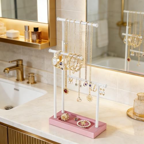 SRIWATANA Pink & White Extra Tall Necklace Holder, Jewelry Display Stand - Image 5