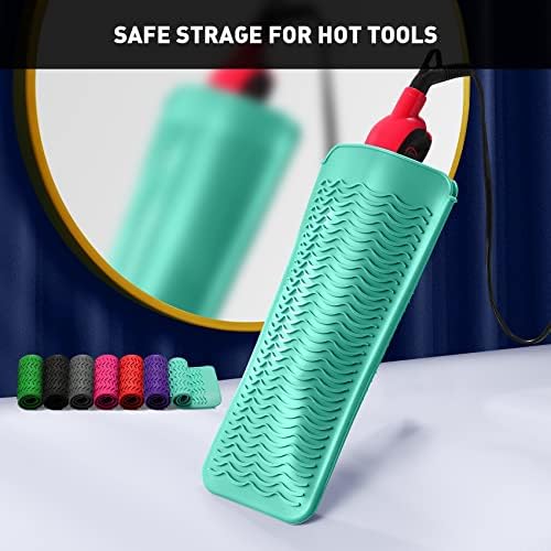 ZAXOP 2 Pack Heat Resistant Silicone Mat Pouch for Flat Iron, Curling Iron,Hair Straightener,Hair Curling Wands,Hot Hair Tools (Mintgreen-Grey) - Image 5
