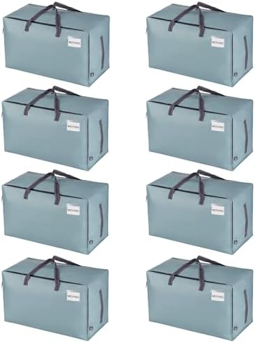 VENO 8 Pack Extra Large Heavy Duty Moving Bags with Wide Opening & Reinforced Handles, Reusable Storage Tote Bags with Strong Zippers for Clothes, College Dorm Essentials & Moving Supplies by Veno