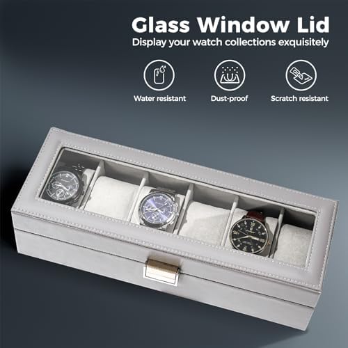 ProCase Watch Box, 6 Slot Mens Watch Display Case, Grey - Image 3
