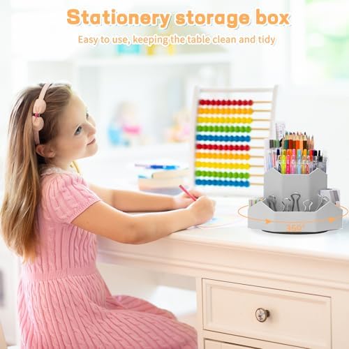 Cayxenful Pencil Pen Holder for Desk,9 Slots 360 Degree Rotating Desk Organizers,Desktop Storage Stationery Supplies Organizer, Cute Pencil Cup Pot For Office, School, Home(Grey) - Image 7