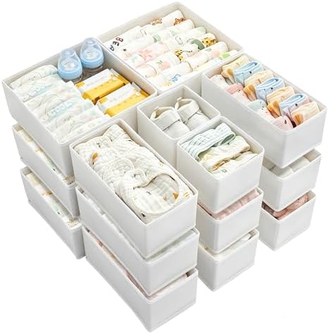 Vtopmart 18 Pack Baby Clothes Organizer, Fabric Drawer Drawer Bins, White by Vtopmart