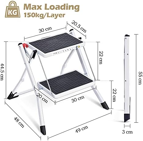 KINGRACK Folding Step Ladder, 2 Step Foldable Step Stool with Handle,White - Image 5