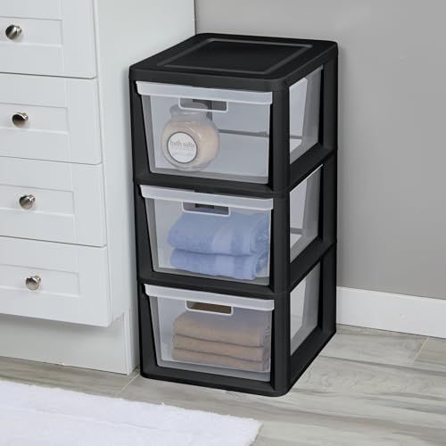 Stackable Black 3 Drawer Storage Cabinet, Removable See-Through Plastic Drawers, No-Installation Organizer for Home & Dorm Household Tidying - Image 5