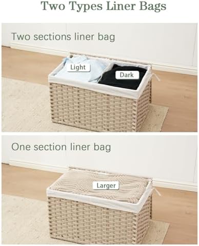 SETVSON Storage Basket with Lid 160L Wicker Baskets Storage Light Khaki - Image 7