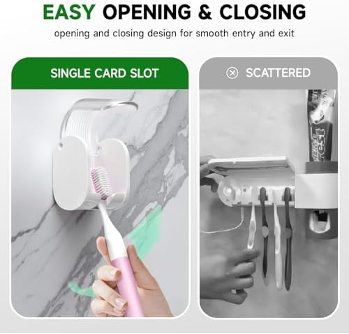 6 Pcs Toothbrush Holders Wall Mounted, Single Slot Design, Shower Self Adhesive Wall Mounted Toothbrush Holder with Cover, Waterproof and Dustproof, Suitable for Bathroom, Family, Travel (Transparent) - Image 4