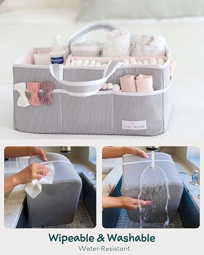 Lily Miles Baby Diaper Caddy Organizer, Girl Nursery Storage Basket with 8 Pockets, Baby Organizer and Storage, Easy-to-Clean Fabric, Large, Pink Blush - Image 3
