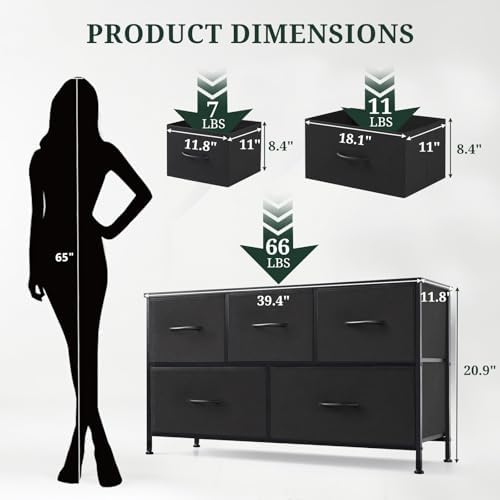 5-Drawer Dresser for Bedroom, Anti-Tip Wide Storage Organizer Fabric - Image 3