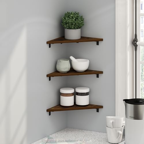 Furinno Rossi Triangle Floating Shelves for Wall, Set of 3 Geometric Corner Shelf, Wall Mounted Shelves for Bathroom, Home Office, Living Room, Amber Pine - Image 2
