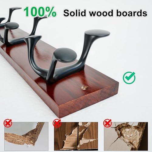 WEBI Coat Rack Wall Mount,43" Solid Wood Coat Hooks Wall Mounted Coat Hanger,16" Hole to Hole,Heavy Duty Hook Rack Rail,8 Triple Hooks for Hanging Coats,Jacket,Clothes,Hat,Backpack,Cherry - Image 6