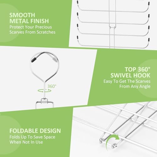 Metal Scarf Hanger, Hanging Scarf Organizer for Closet, Holds 40 Scarves - Image 4