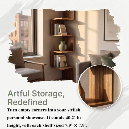Premium Bamboo Floating Corner 4-Tier,Corner Shelf Wall,7.8"Lx7.8"Wx40.1H - Image 5