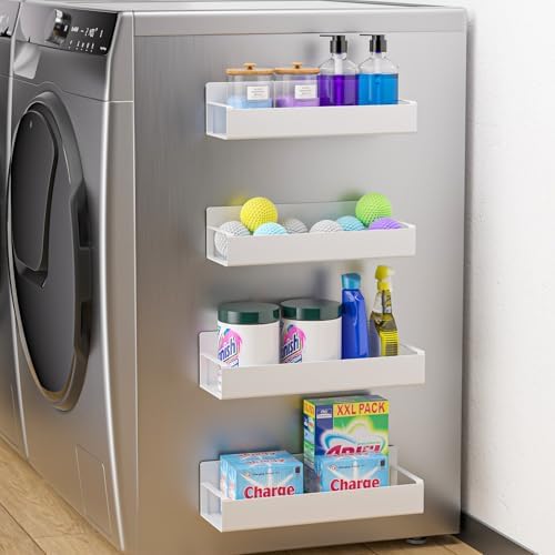 Vetacsion 4 Pack Magnetic Laundry Organizer, Heavy Duty Magnetic Shelf For Washer And Dryer, White, Iron by HOMESTORAGE