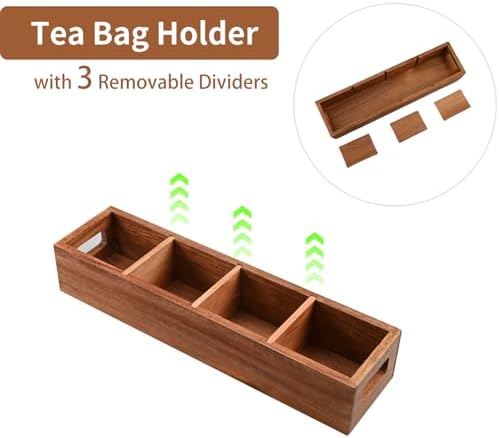Acacia Wood Tea Bag Organizer with 4 Slots – Tea Bag Holder and Tea Organizer, Sugar Packet Storage for Countertops, Set of two - Image 6