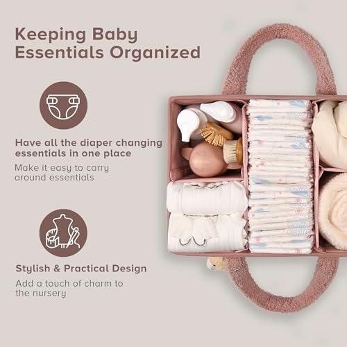 PeraBella Baby Diaper Caddy Organizer with Handle, Boy & Girl Shower Gift Basket, Portable Diaper Storage Basket Bin for Wipes, Newborn Baby Essentials Registry Search Must Haves, Car Caddy Organizer - Image 4