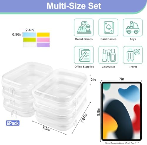 6 Pack Clear Hard Shell Zipper Cases, Purse Organizer, 7.87 x 5.9 in - Image 2