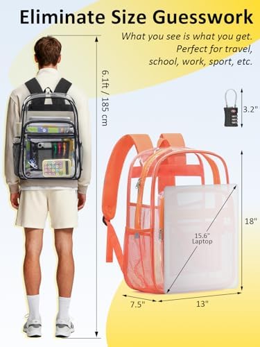 Heavy Duty Clear Backpack With TSA Lock, 18 Inch Large Clear Bookbag - Image 3