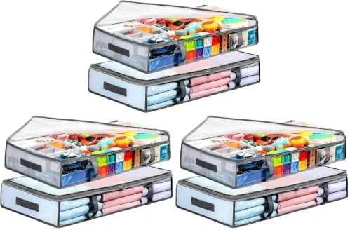 LANDNEOO 6 Pack Under Bed Storage Containers Bins, Humid-Proof Plastic Underbed Storage Bins, Clothes Storage and Organization Bags, Under the Bed Blanket Storage with Handles for Clothes, Bedroom by MakeLifeBetterEasier