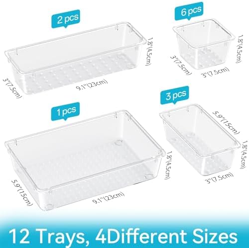 12 PCS Drawer Organizer Set, Makeup Organizers, Tool Storage Trays, Clear - Image 2