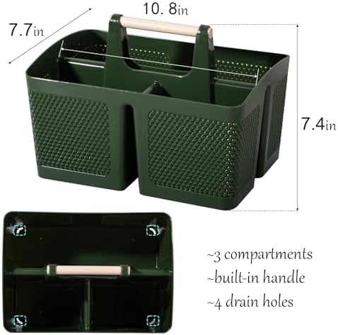 Plastic Shower Caddy, Portable Shower Basket with Handle, Dark Green - Image 3