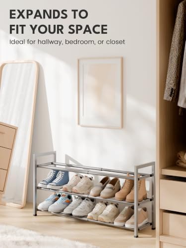 Bumusty 3 Tier Expandable Shoe Rack for Closet, Light Grey - Image 5