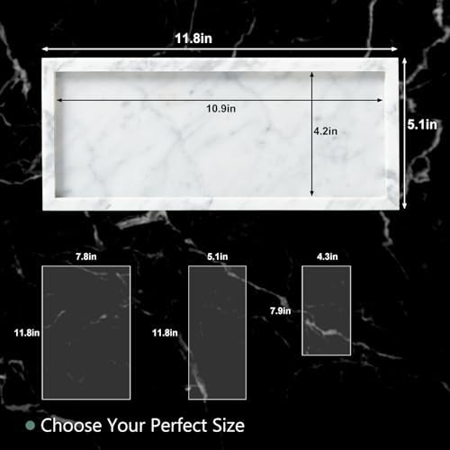 Natural Marble Vanity Tray, Stone Organizer for Bathroom & Kitchen - Image 2