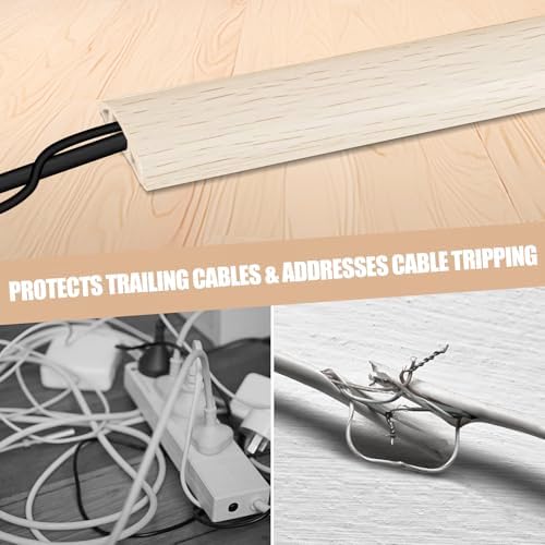 Floor Cord Cover Cavity 0.8"x0.37" Self Adhesive Cord Hider, 3.3FT Low Profile Cable Management, Extension Strip Protector for Wires, Prevent Cable Trips for Offices, Gyms, Exhibitions (Yellow Wood) - Image 6