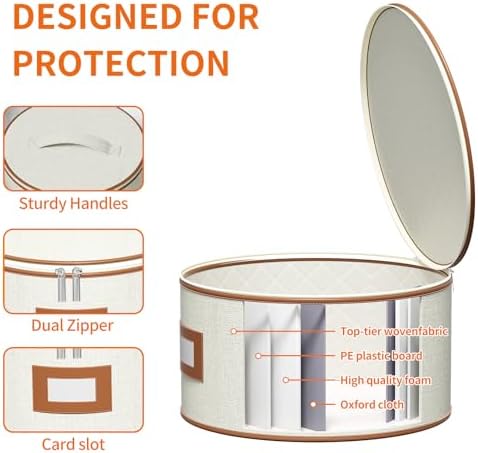 Aokeyee 4-Piece Plate Storage Set, Hard-Shell Dinnerware Organizer, Ivory - Image 3