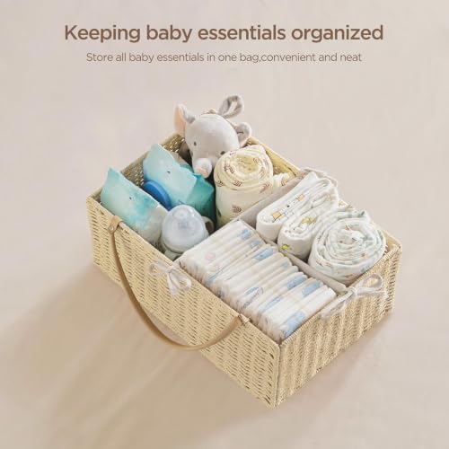 HBlife Large Baby Diaper Caddy Organizer, Paper Rope Storage Baskets Nursery Bin with Removable Divider, Portable Car Organizer for Diapers, Baby Shower Gifts, Newborn Essentials Must Haves - Image 4