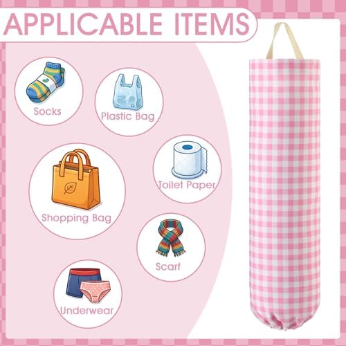 Gingham Plastic Bag Holder for Grocery Bag, Pink - Image 3