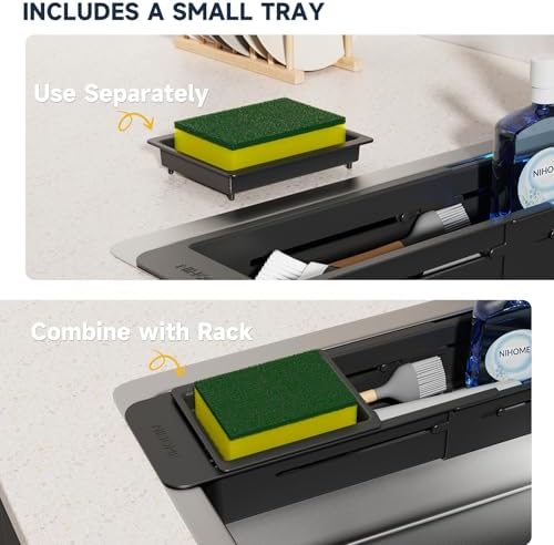 NiHome Extendable Kitchen Sink Caddy, Small Brush Sponge Storage Holder - Image 3