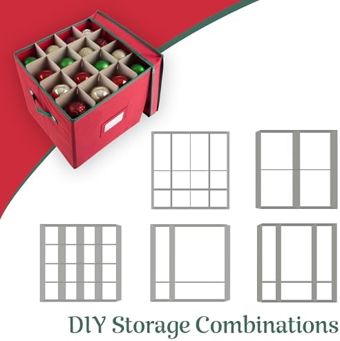 Elf Stor Christmas Ornament Storage Box, Red, 12” x 12” x 12” - Image 4
