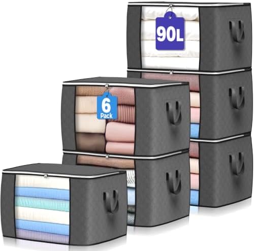 90L Large Storage Bags, 6 Pack Clothes Storage Bins Closet Organizers by BuddingJoy-BuildaJoyfulLifeforYou
