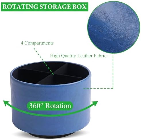 Round Leather Art Supply Organizer,Remote Control Holder,360 Degree Spinning,Multi-Functional Pencil Holder,4 Compartments Desktop Stationary Organizer(1-Oil Blue2) - Image 3
