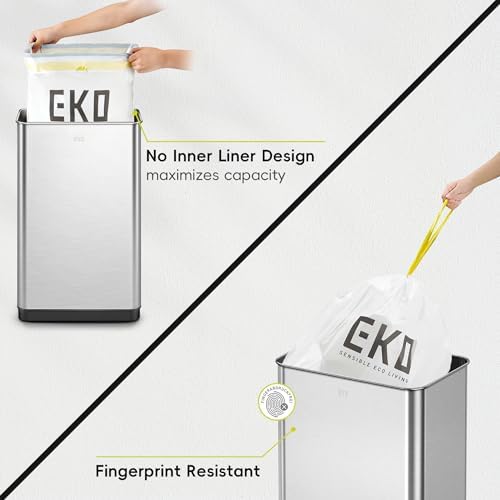 EKO Mirage-T 50 Liter / 13.2 Gallon Touchless Rectangular Motion Sensor Trash Can or Recycling Bin, Brushed Stainless Steel Finish - Image 3