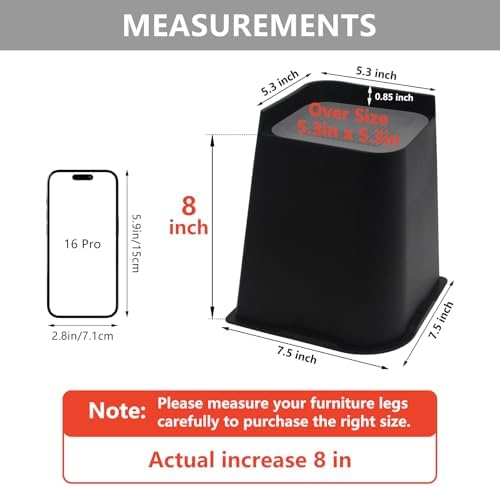 Bed Risers 8 inch Heavy Duty, 4 Pack Oversized Furniture Risers - Image 2
