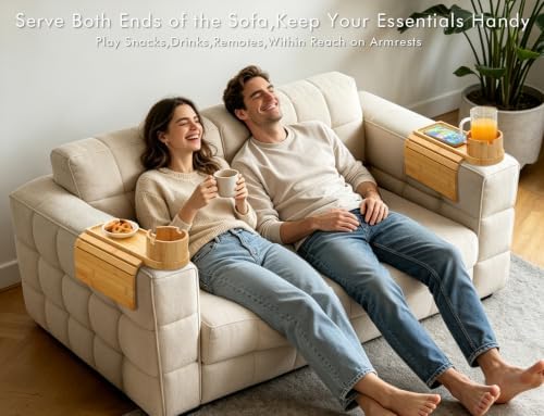 2 Pack Couch Armrest Table, Bamboo Folding Sofa Arm Tray,Natural - Image 3