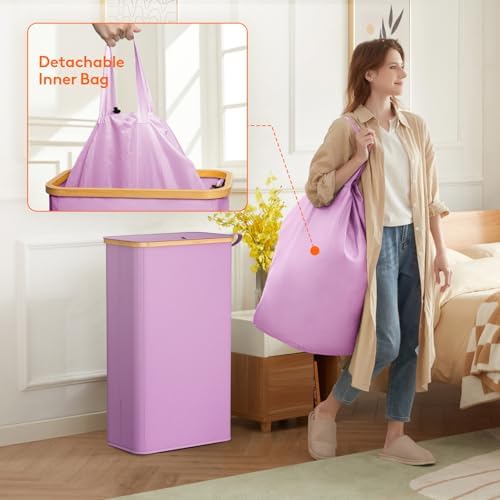 Lifewit 65L Slim Laundry Hamper with Lid and Removable Bag, Purple - Image 4