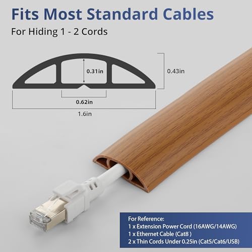 ZhiYo 5.6ft Floor Cord Cover, Cable Cavity 0.6" W x 0.3" H, Yellow Oak Wood - Image 2