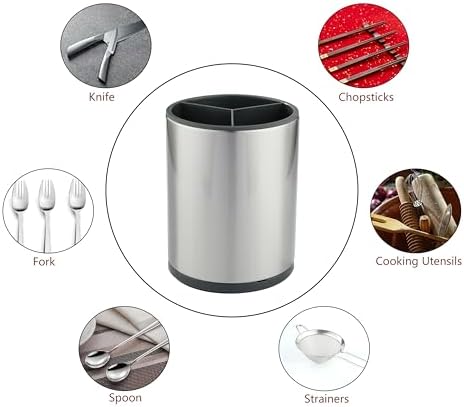 kitchen Utensil Holder Counter, DV Stainless Steel Rotating Cooking Spatula Utensils Holder Caddy (3 Compartment, 360°Rotating) - Image 4