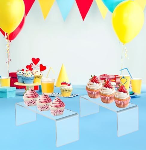 Jusalpha 4 PC Clear Acrylic Risers, Acrylic Display Risers Shelf Showcase Fixtures for Jewelry, Display Stand for Amiibo Funko POP Figures, Cupcakes, Food Display, Cabinet- (8''x 4''x 4.5'', 4 sets) - Image 5