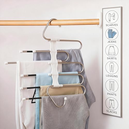 Pants Hangers Space Saving 5 Tier - 2 Pack Closet Organizers and Storage Closet Organizer,Anti-Slip Design,Closet Organizers and Storage for Pants Jeans Skirts Scarf Legging - Image 3