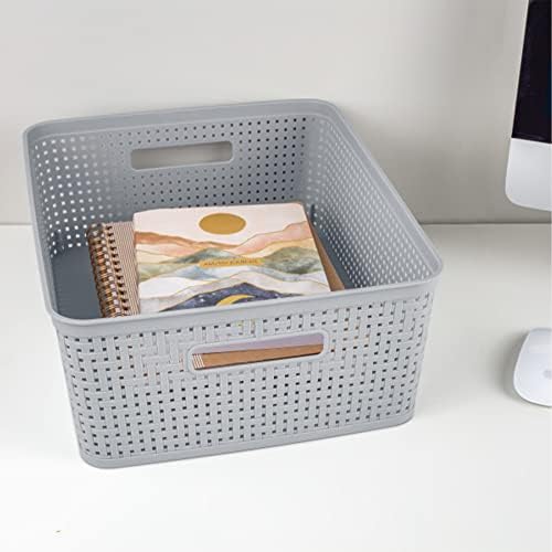 Sterilite Short Basket, Woven Plastic Storage Organizer Bin, Cement,24-Pack - Image 3